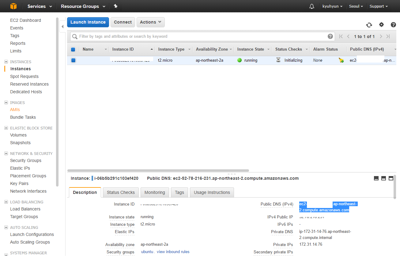 AWS EC2 Console Instance Created